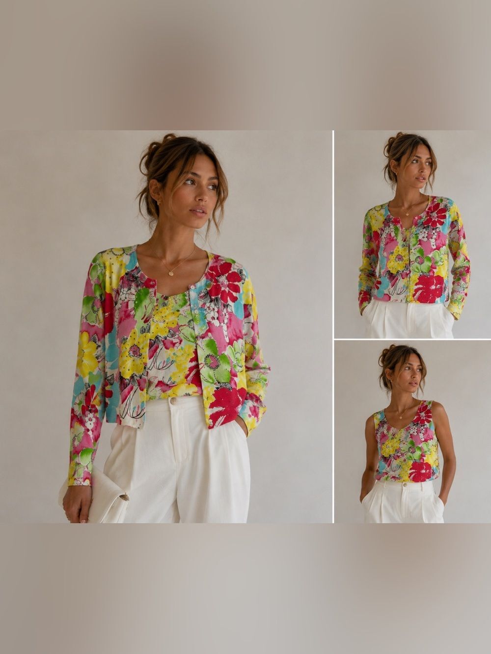 Rafael Set Top and Cardigan Floral print 75 % Silk Size L